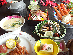 蟹の刺身や、蟹の天婦羅、蟹の釜めし等、まさに「蟹三昧」!