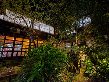 【館内│中庭】毎晩ライトアップする夜の中庭