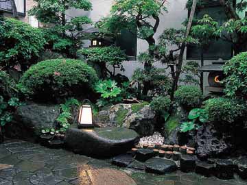緑があると癒される。温泉街の中心部ですが心落ち着く庭がございます
