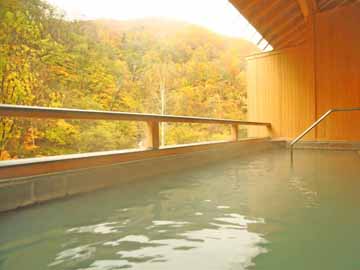 *露天風呂（女湯）／2017年新築の露天から山深い大自然と清流の音色をお楽しみいただけます。