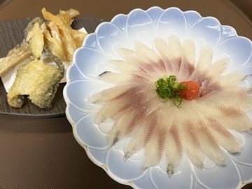 *鮎の天ぷらと鮎のてっさ