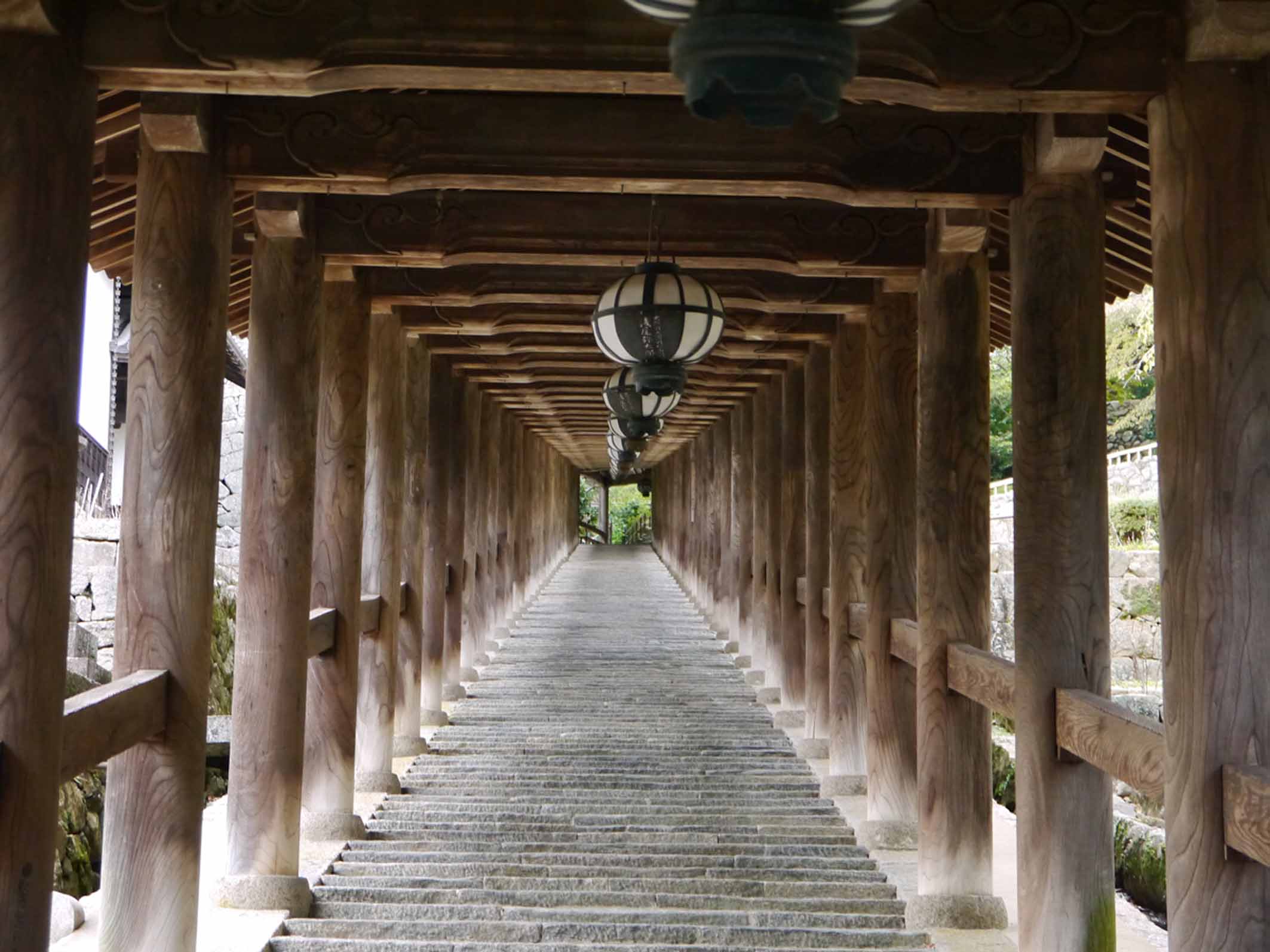 【奈良・長谷寺の登廊】長谷寺の本堂まで続く、重要文化財。風雅な長谷型の灯籠を吊るしている。