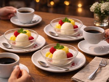 *食後はアイスとコーヒーでゆったりと｜会話が弾む夜のひととき