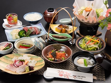 *【会席一例】お肉・お魚・旬の食材をおなかいっぱい楽しめるコースです。