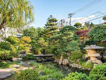 *【日本庭園】館内の中心に広がる日本庭園は四季折々の風景が楽しめます