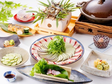 *【夕食】夏ぼたん会席～「水茄子」と「猪ロース肉」を2種類のソースでどうぞ（一例）