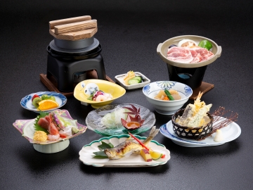 *【夕食一例】基本プラン：鮎と季節の奥久慈食材の味わいをお楽しみください（春・夏）