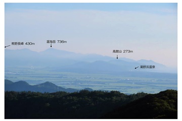 *旅行村から庄内平野付近の山 （さんぽコース内にあるキャンプ場です。）