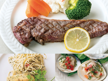 *夕食一例／柔らかな国産牛を丁寧に焼いたステーキがメインのフルコース